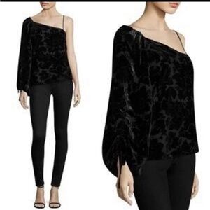 NWT PARKER ONE SHOULDER BURNOUT Black Velvet One Shoulder Top Small
